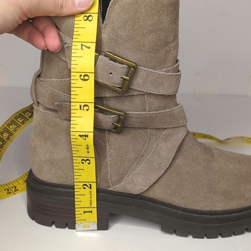 Vince Camuto Tan Suede Combat Moto Boots - Women's Size 8 Buckle Strap Grunge - Picture 13 of 13